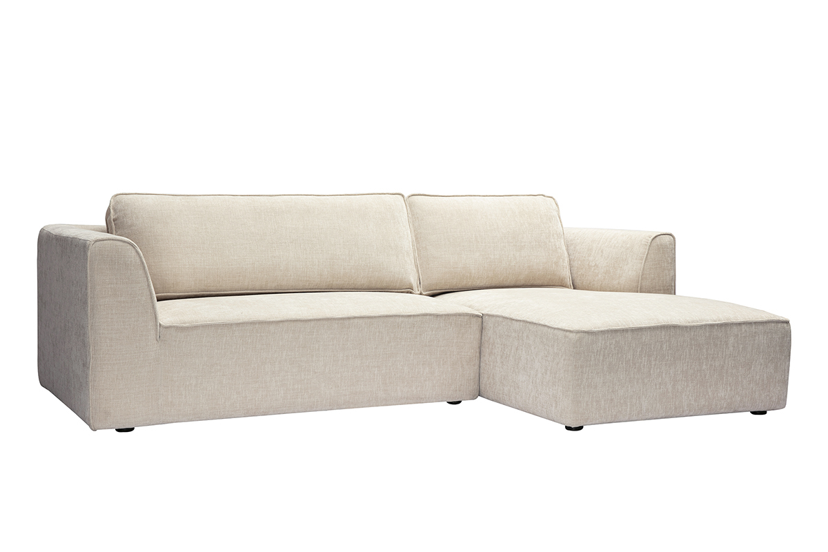 Ecksofa rechts Design in texturiertem Samt-Effekt Stoff beige 3-Sitzer GRAMMY