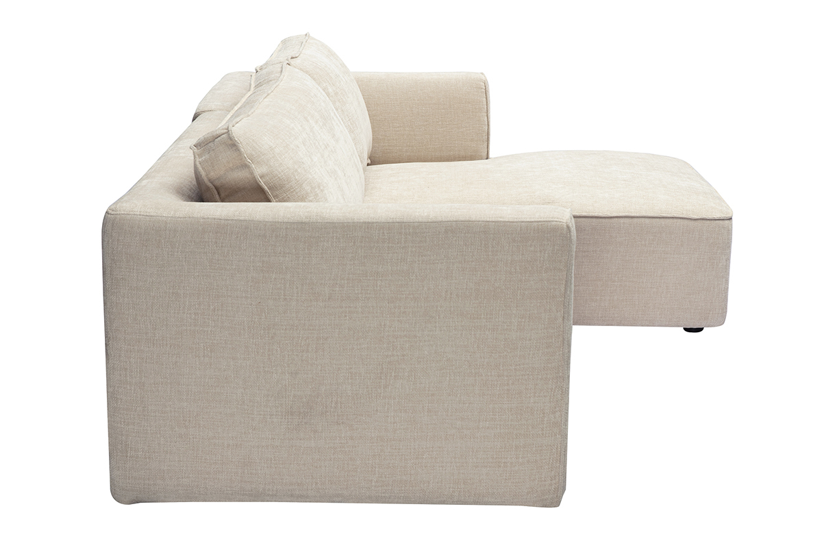 Ecksofa rechts Design in texturiertem Samt-Effekt Stoff beige 3-Sitzer GRAMMY