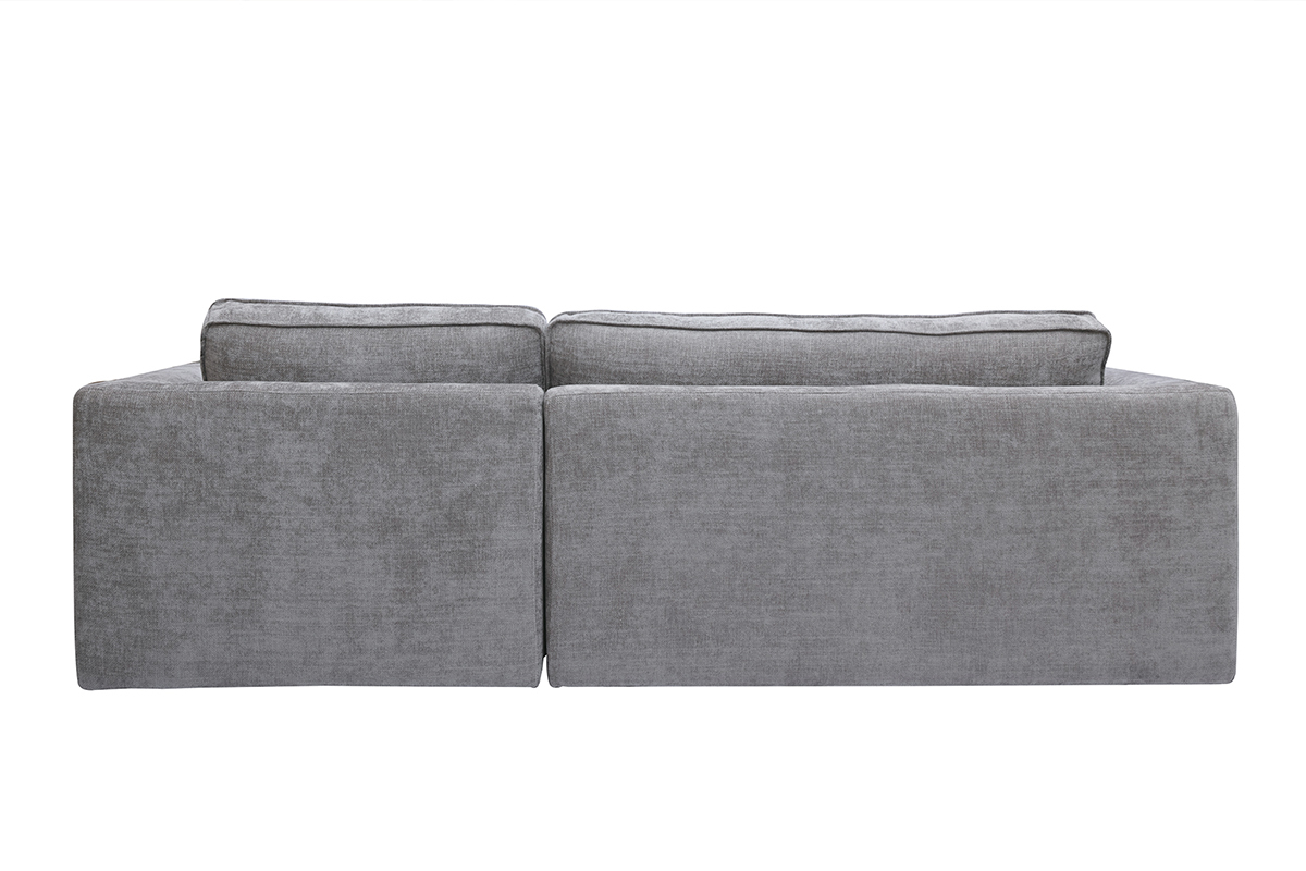 Graues Ecksofa mit Stoffbezug in Samtoptik, R�ckansicht.