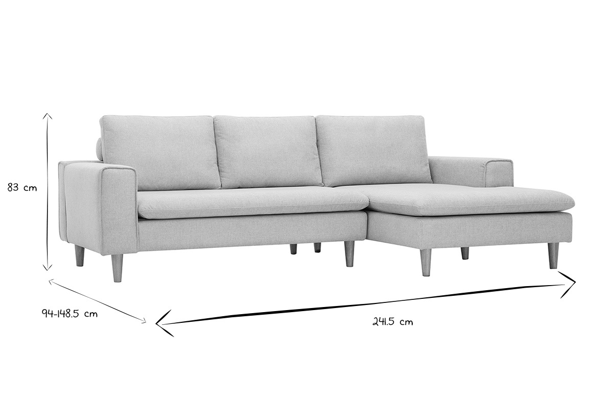 Ma�e des rechten Ecksofas RAGNAR in Schwarz und Wei�: H�he 83 cm, Breite 241,5 cm, Tiefe 94-148,5 cm.