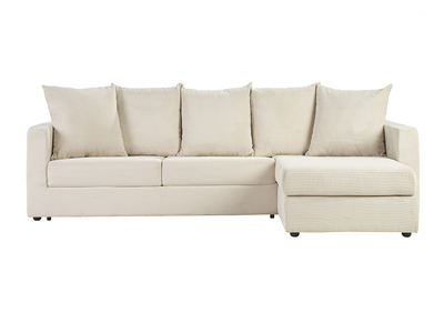 Ecksofa rechts umwandelbar 4 Sitze in beige Cordstoff mit 13 cm Matratze BACIO