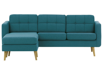 Ecksofa reversibel skandinavisch blaugrüner Stoff und Holz ELFE - Ecksofa reversibel skandinavisch blaugrüner Stoff und Holz ELFE