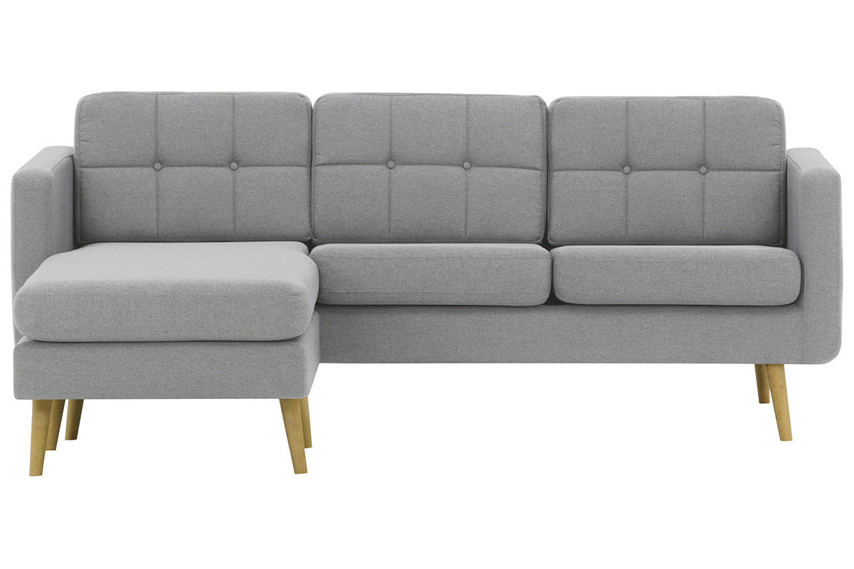 Ecksofa reversibel skandinavisch hellgrauer Stoff und Holz ELFE