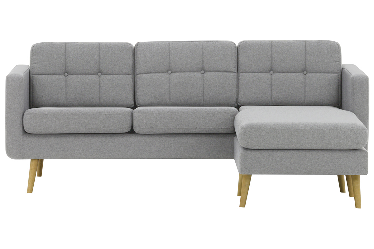 Ecksofa reversibel skandinavisch hellgrauer Stoff und Holz ELFE