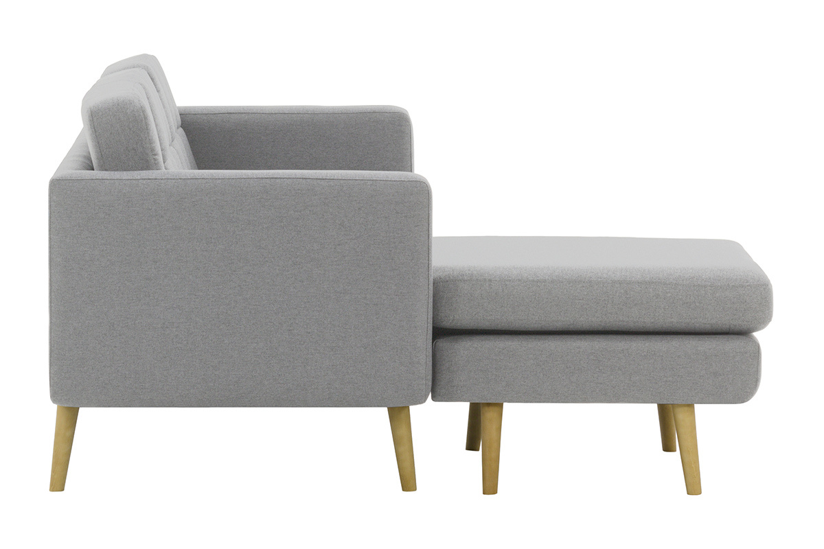 Ecksofa reversibel skandinavisch hellgrauer Stoff und Holz ELFE