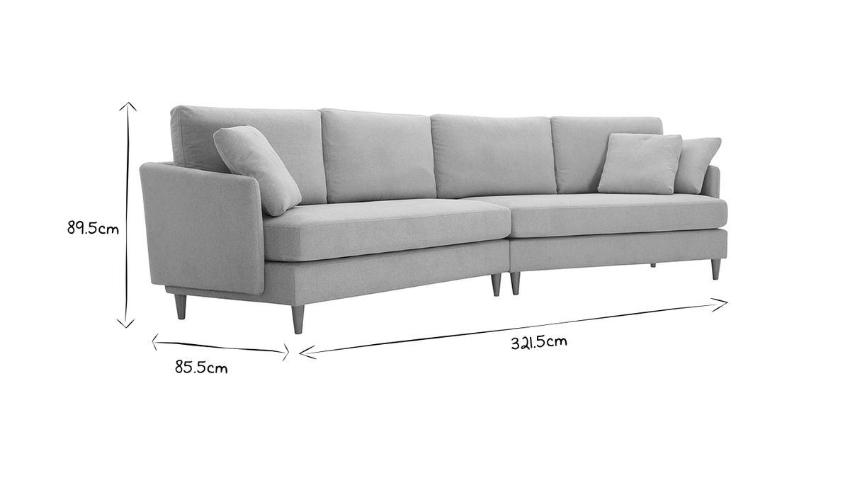 Ecksofa skandinavisch beiger Stoff mit Samteffekt helles Holz 5-Sitzer GROOVE