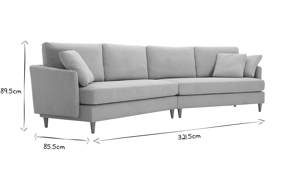 Ecksofa skandinavisch beiger Stoff mit Samteffekt helles Holz 5-Sitzer GROOVE