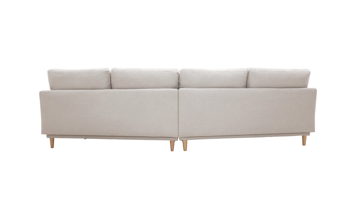 Ecksofa skandinavisch beiger Stoff mit Samteffekt helles Holz 5-Sitzer GROOVE