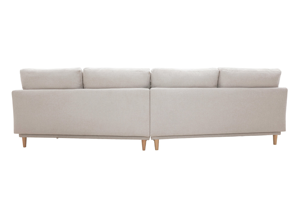 Ecksofa skandinavisch beiger Stoff mit Samteffekt helles Holz 5-Sitzer GROOVE