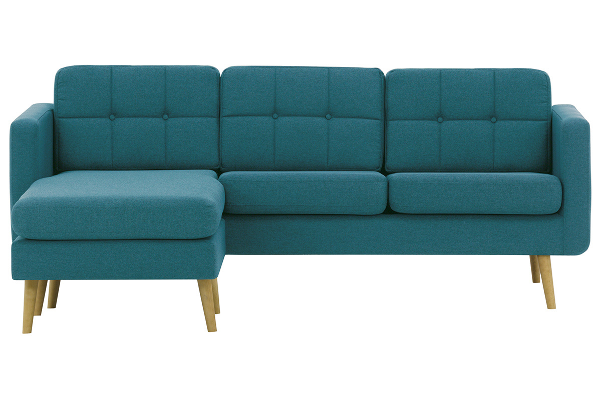 Ecksofa skandinavisch blaugrner Stoff und Holz ELFE