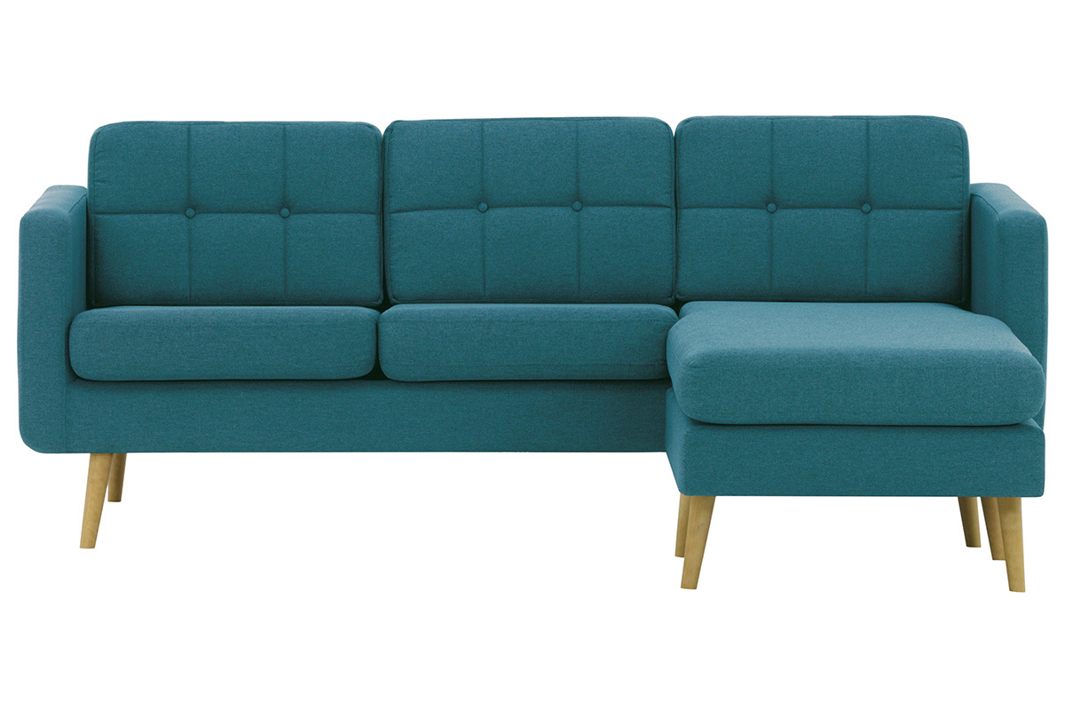 Ecksofa skandinavisch blaugrner Stoff und Holz ELFE