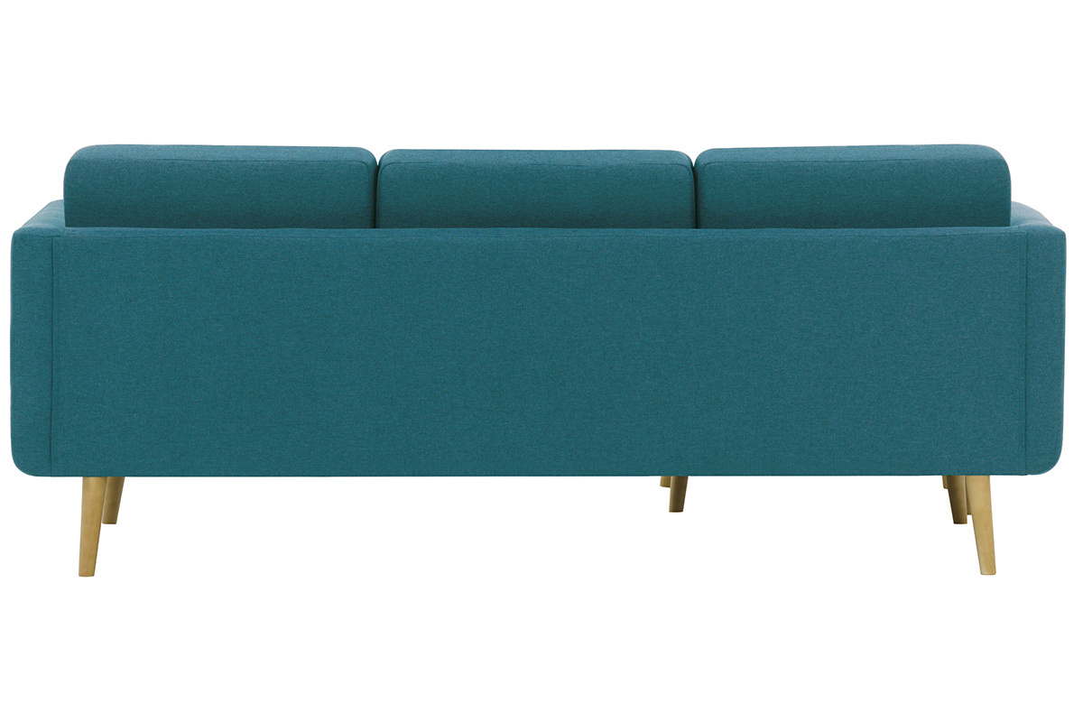 Ecksofa skandinavisch blaugrner Stoff und Holz ELFE