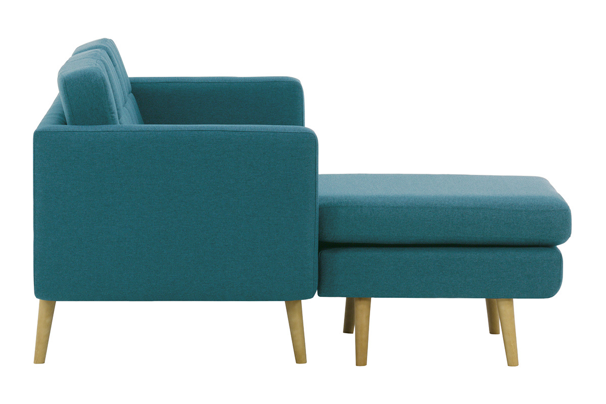 Ecksofa skandinavisch blaugrner Stoff und Holz ELFE
