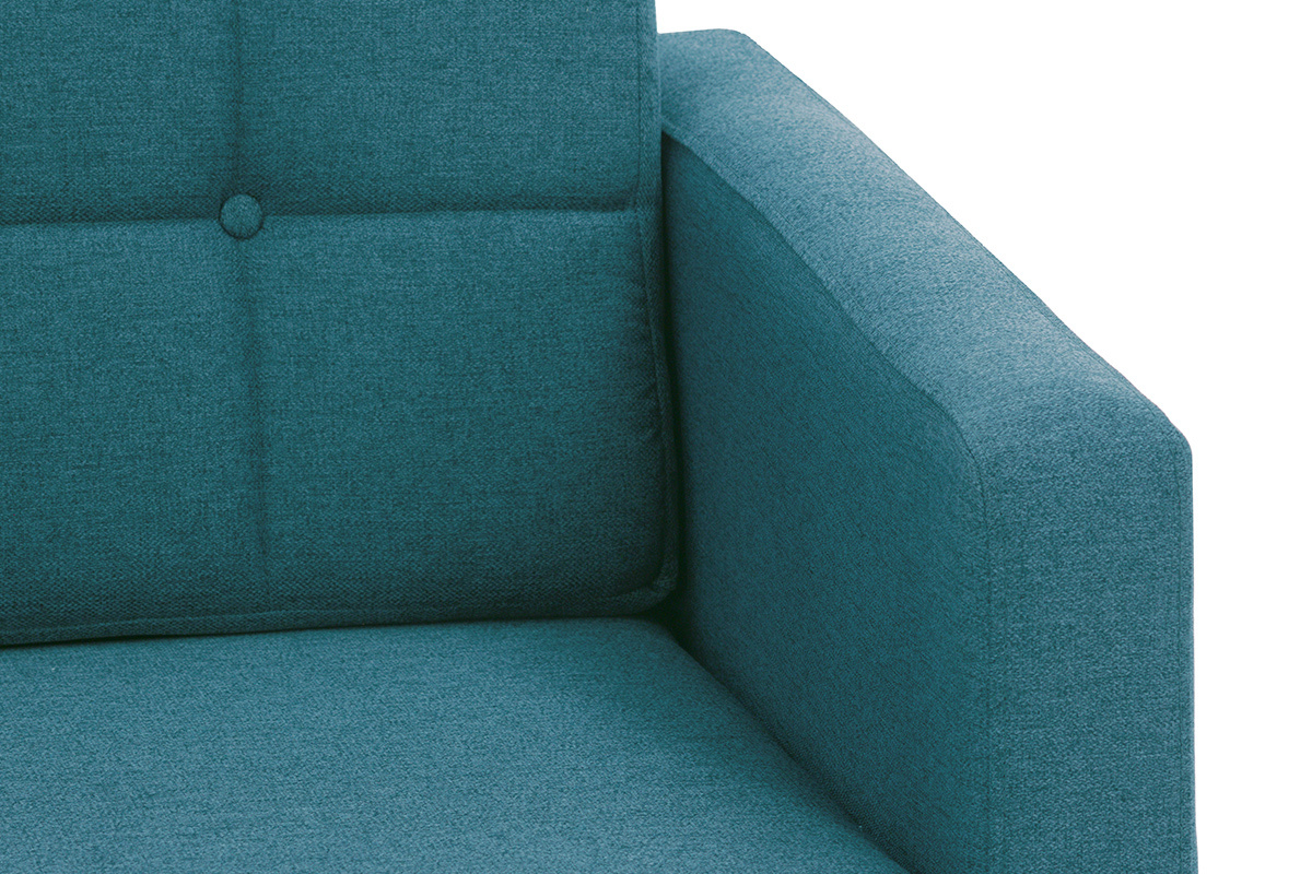 Ecksofa skandinavisch blaugrner Stoff und Holz ELFE