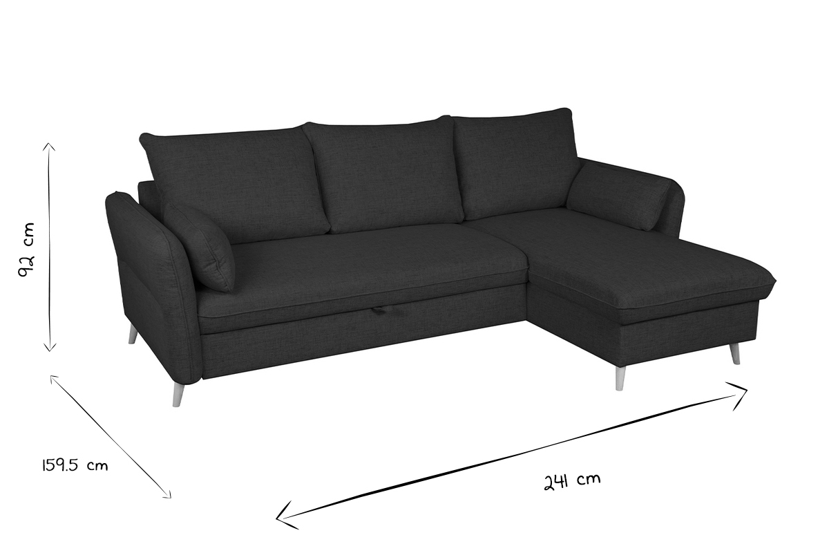 Ecksofa, umwandelbar, wendbar, mit Bettkasten, 3-4-Sitzer, aus beigem Stoff und hellem Holz DRISS