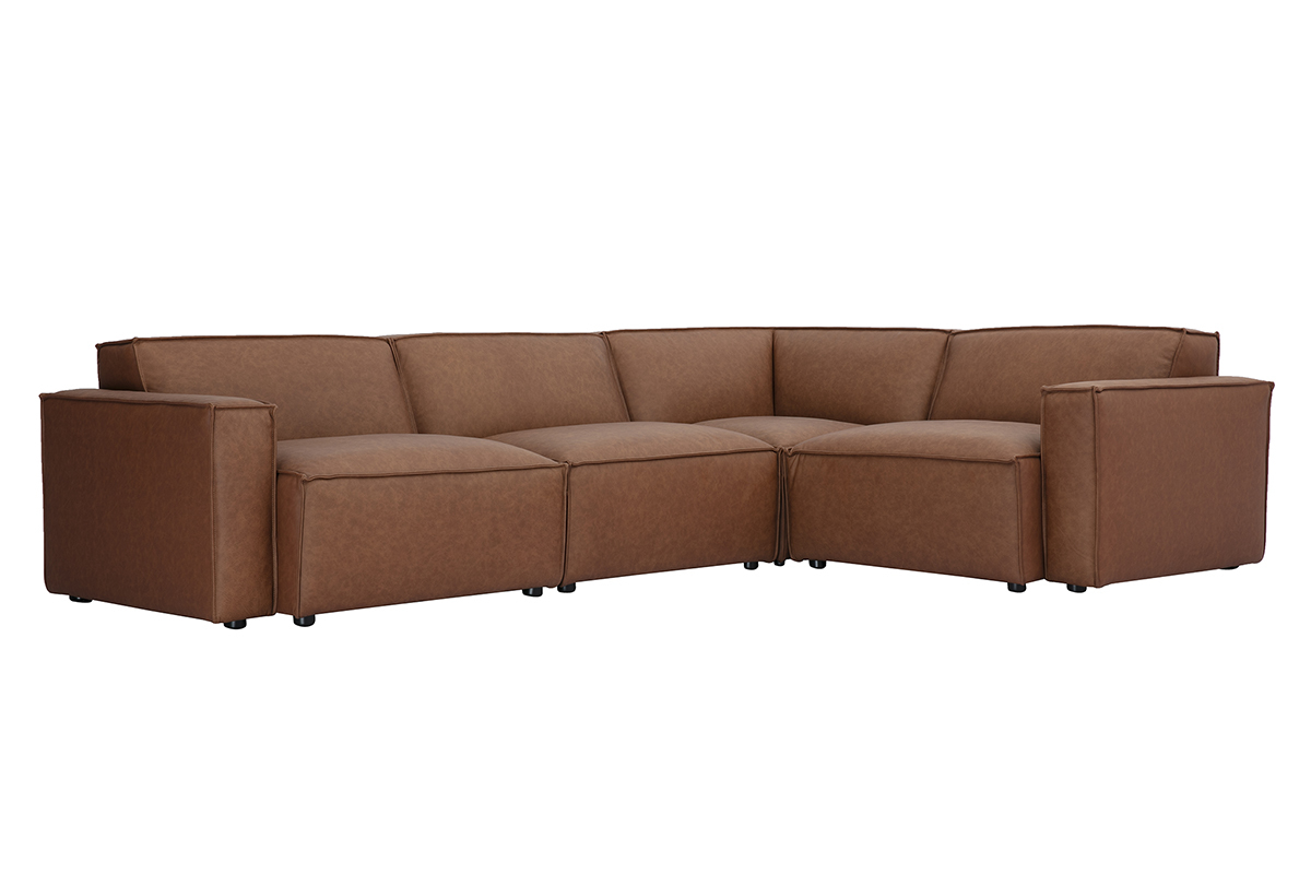 Ecksofa Vintage 5 Sitzer aus braunem Leder SPLIT modular