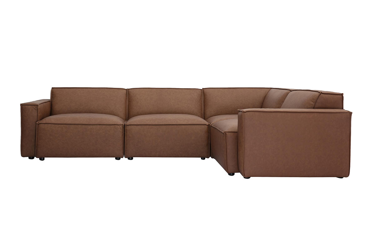Ecksofa Vintage 5 Sitzer aus braunem Leder SPLIT modular