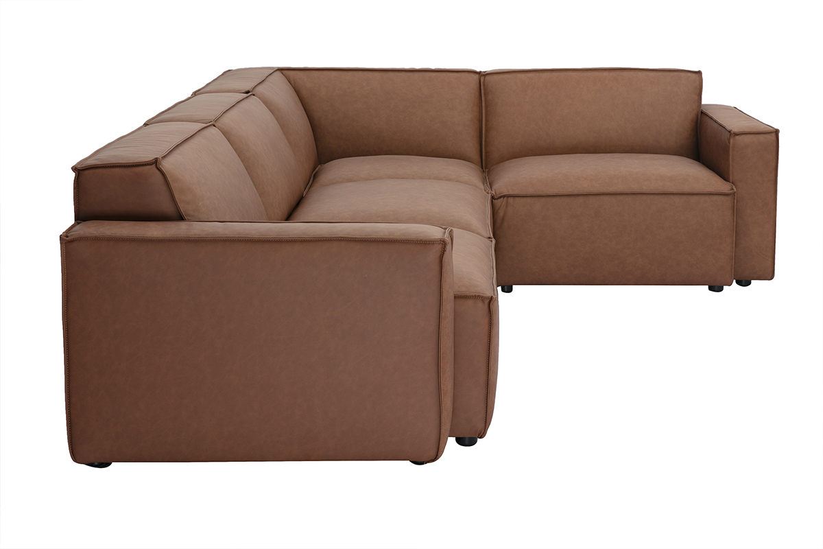 Ecksofa Vintage 5 Sitzer aus braunem Leder SPLIT modular