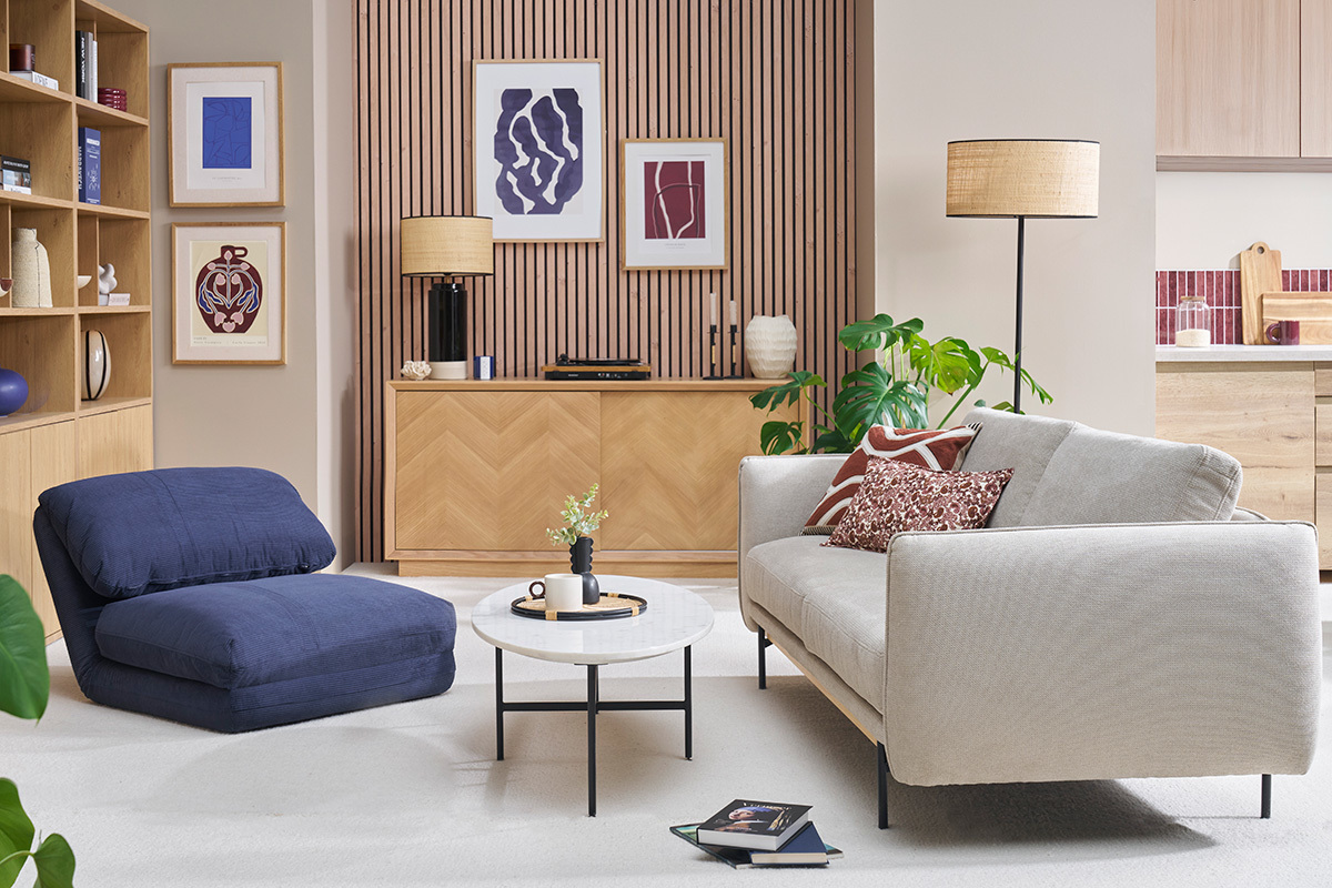 Einsitzer Kuschelsessel in dunkelblauem Cordstoff SPENCER wandelbar