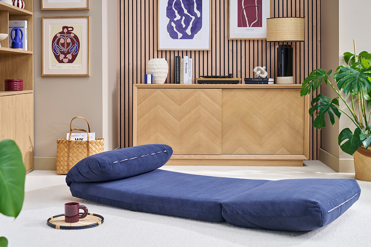 Einsitzer Kuschelsessel in dunkelblauem Cordstoff SPENCER wandelbar