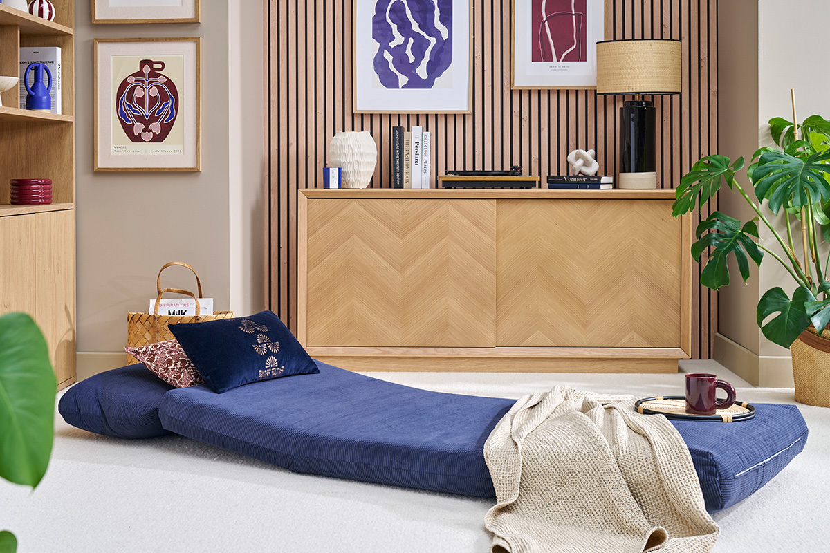 Einsitzer Kuschelsessel in dunkelblauem Cordstoff SPENCER wandelbar