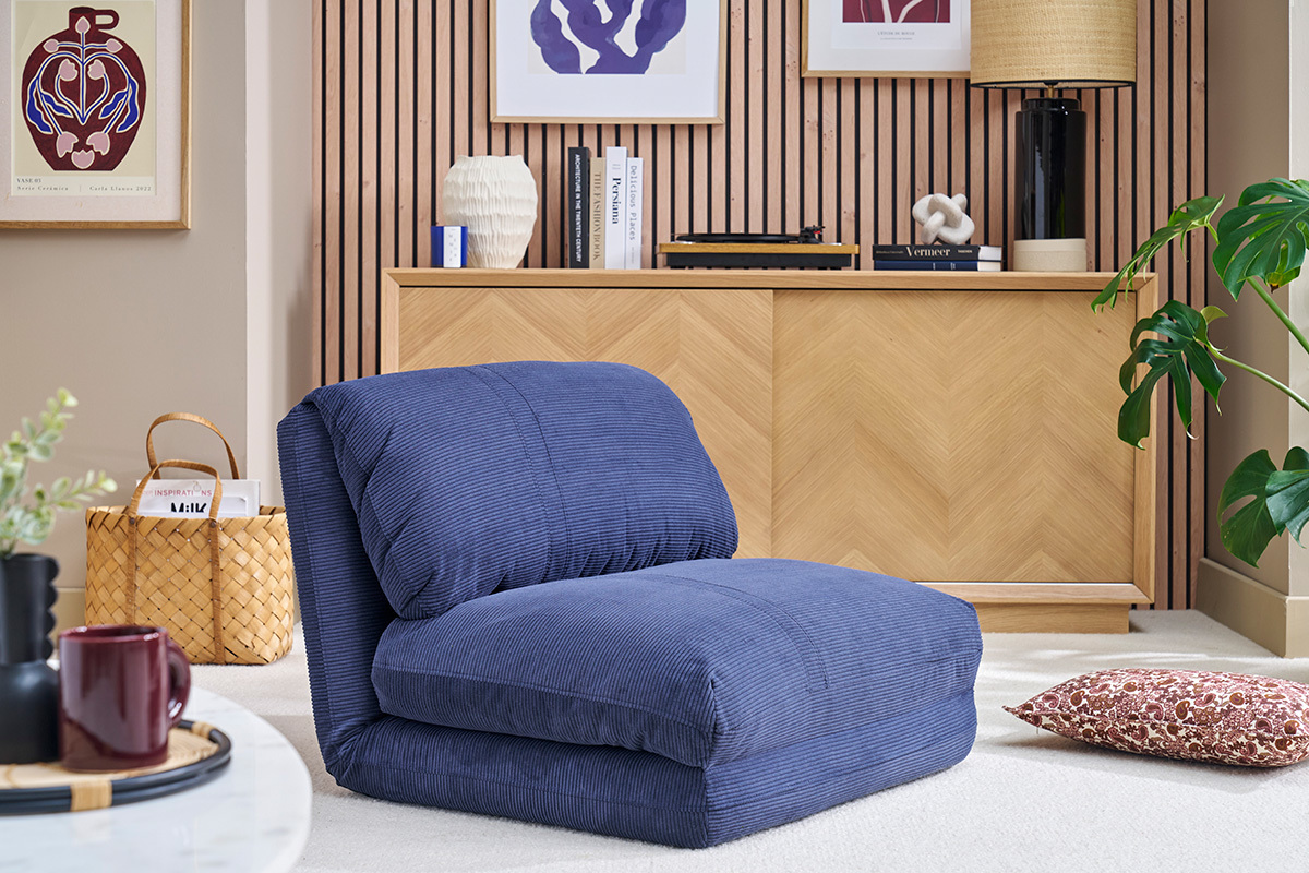 Einsitzer Kuschelsessel in dunkelblauem Cordstoff SPENCER wandelbar