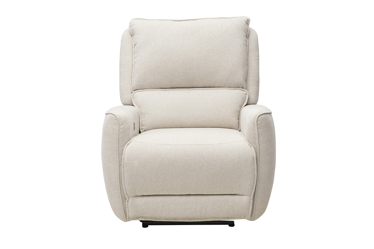Elektrischer Relaxsessel aus Stoff mit strukturierter Samtoptik in Beige, Vorderansicht.