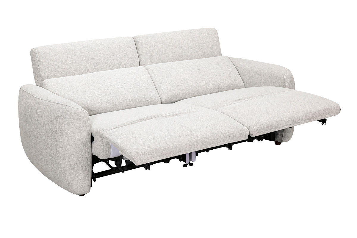 Beiges 3-Sitzer-Elektrosofa mit verstellbaren Kopfst�tzen und ausgeklappten Fu�st�tzen