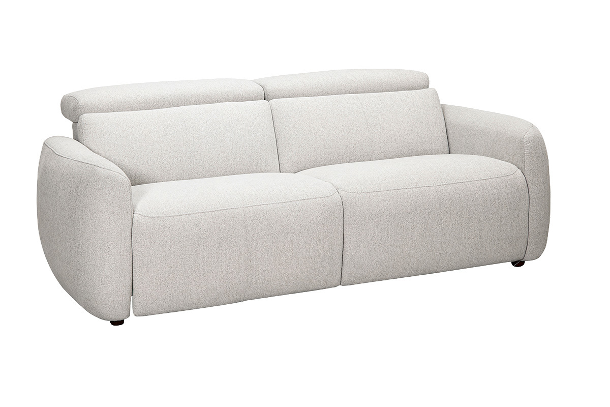 Beiges 3-Sitzer-Elektrosofa mit verstellbaren Kopfst�tzen, 3/4-Ansicht