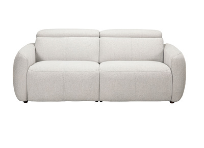 Elektrisches 3-Sitzer-Sofa mit verstellbaren Kopfst&uuml;tzen und Fu&szlig;st&uuml;tzen aus beigefarbenem Stoff in Samtoptik mit Textur MORZINE