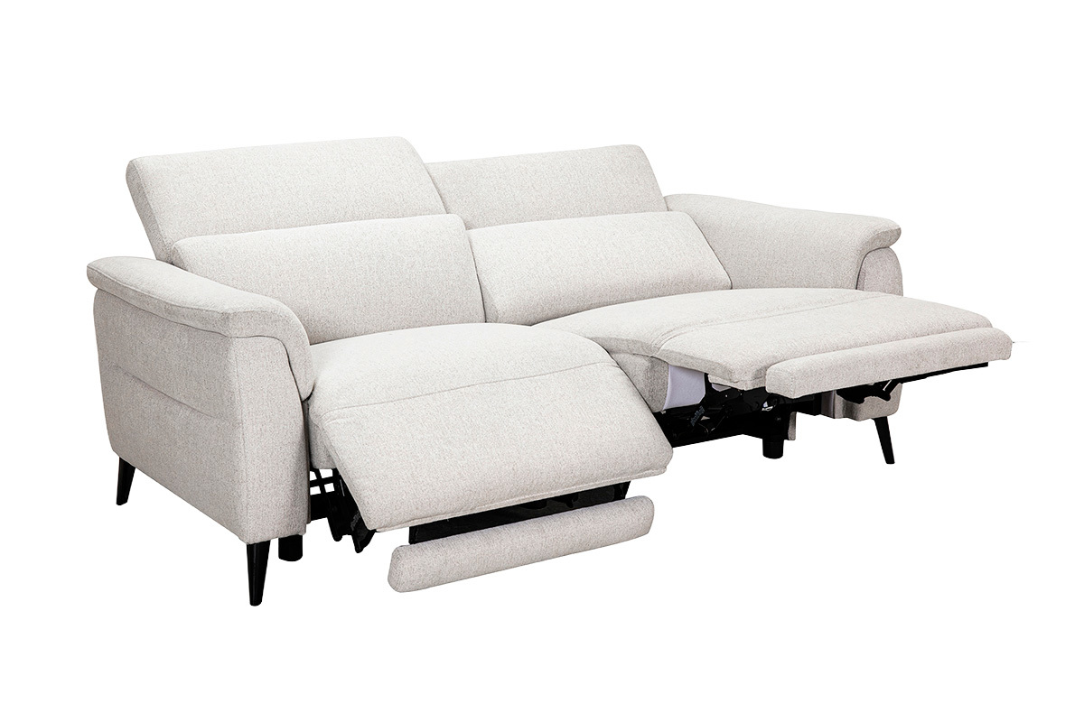 Elektrisches 3-Sitzer-Sofa VERBIER aus beigem Stoff, verstellbare Kopfst�tzen und ausgeklappte Fu�st�tzen