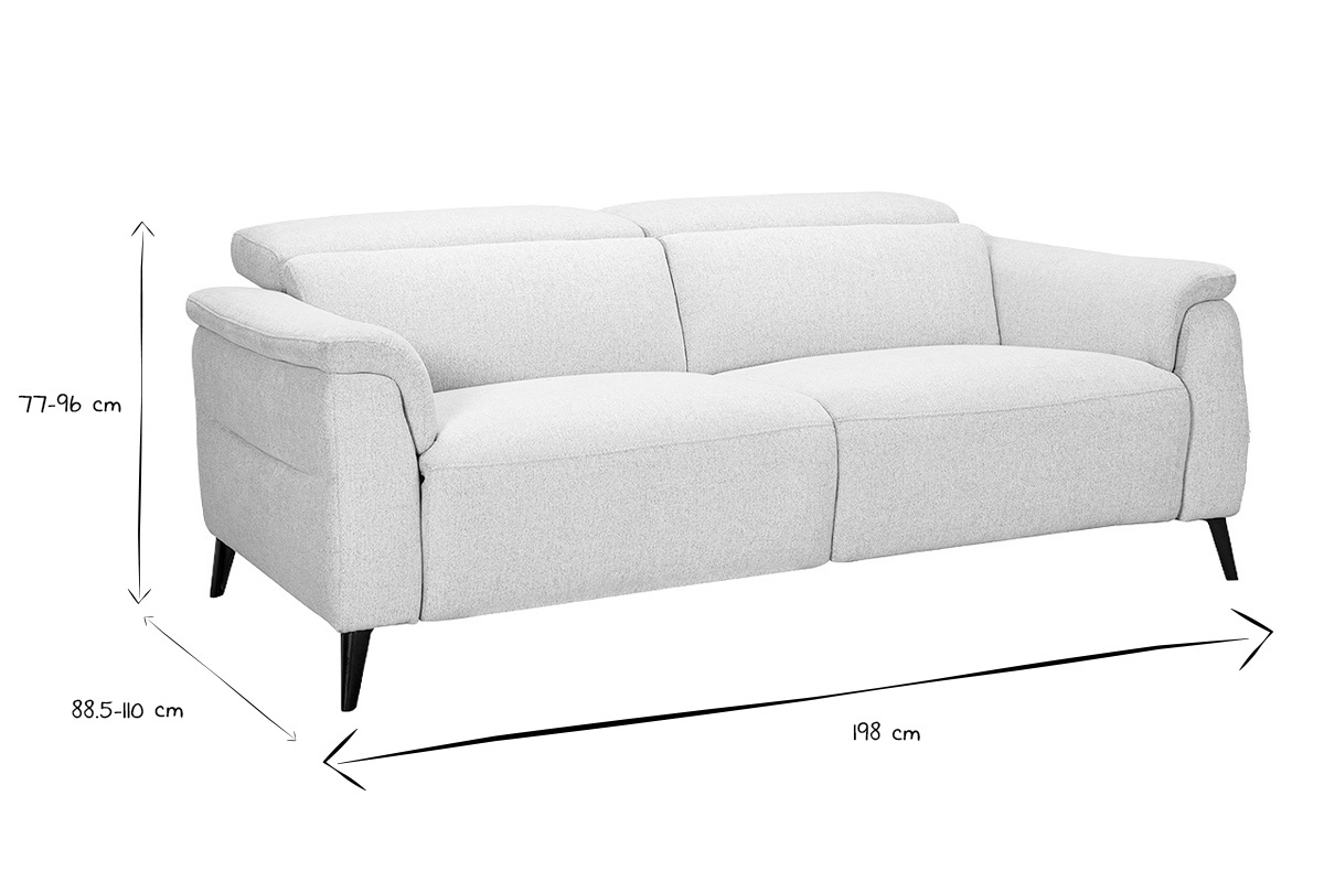 Elektrisches 3-Sitzer-Sofa mit verstellbaren Kopfst�tzen und Fu�st�tzen aus beigefarbenem, strukturiertem Samtstoff in Metalloptik VERBIER
