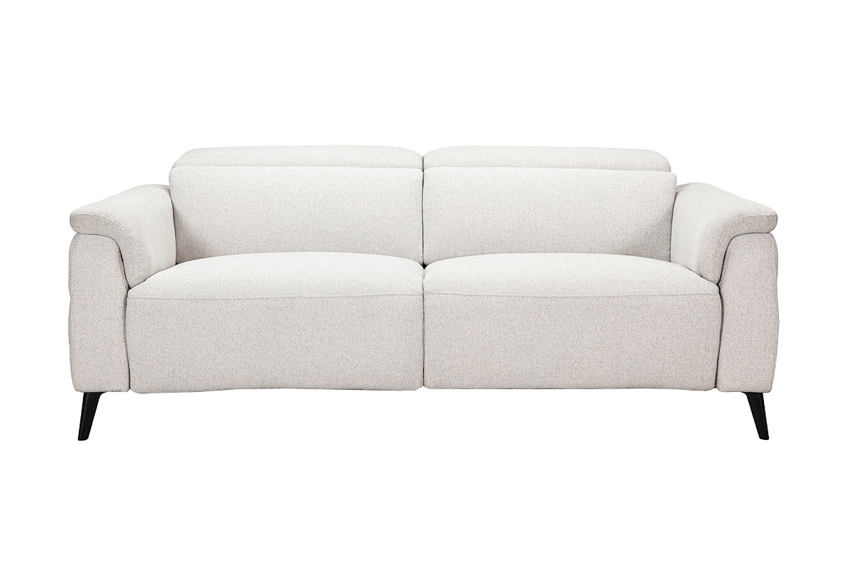Elektrisches 3-Sitzer-Sofa mit verstellbaren Kopfst�tzen und Fu�st�tzen aus beigefarbenem, strukturiertem Samtstoff in Metalloptik VERBIER