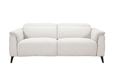 Elektrisches 3-Sitzer-Sofa mit verstellbaren Kopfst&uuml;tzen und Fu&szlig;st&uuml;tzen aus beigefarbenem, strukturiertem Samtstoff in Metalloptik VERBIER