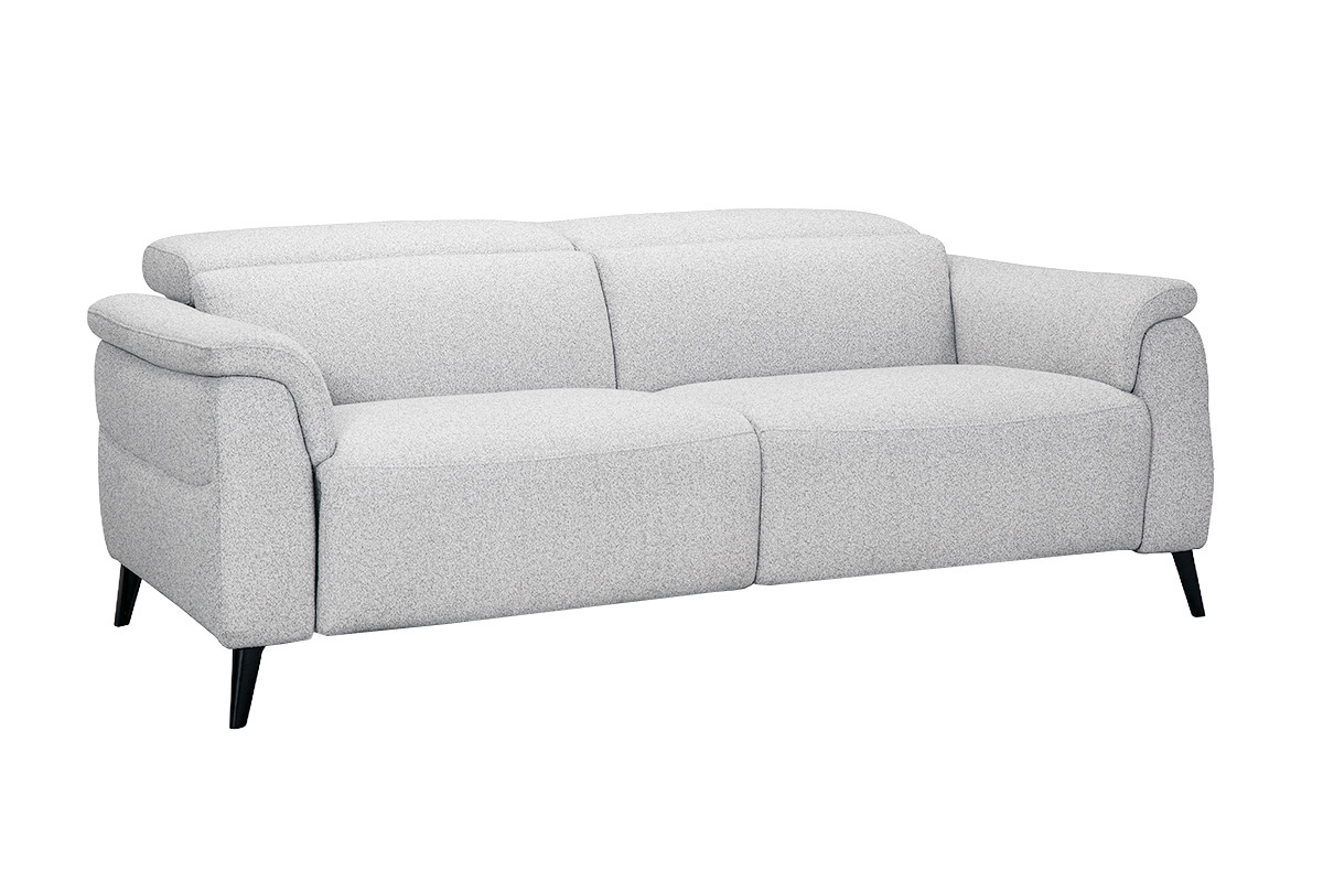 Elektrisches 3-Sitzer-Sofa mit verstellbaren Kopfst�tzen und Fu�st�tzen aus Stoff mit strukturiertem Samteffekt in Hellgrau und Metall VERBIER