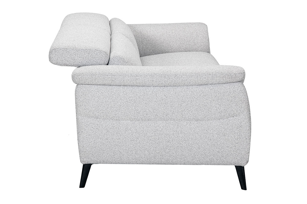 Elektrisches 3-Sitzer-Sofa mit verstellbaren Kopfst�tzen und Fu�st�tzen aus Stoff mit strukturiertem Samteffekt in Hellgrau und Metall VERBIER