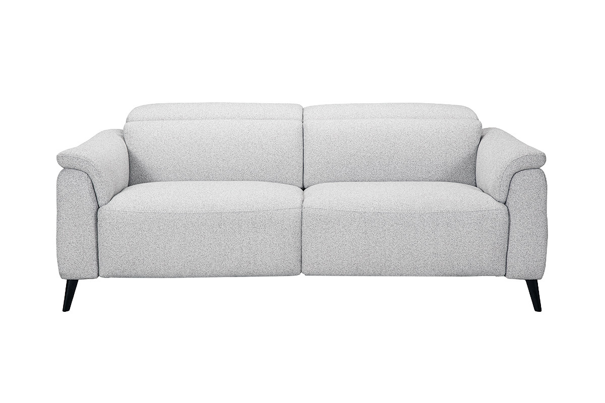 Elektrisches 3-Sitzer-Sofa mit verstellbaren Kopfst�tzen und Fu�st�tzen aus Stoff mit strukturiertem Samteffekt in Hellgrau und Metall VERBIER