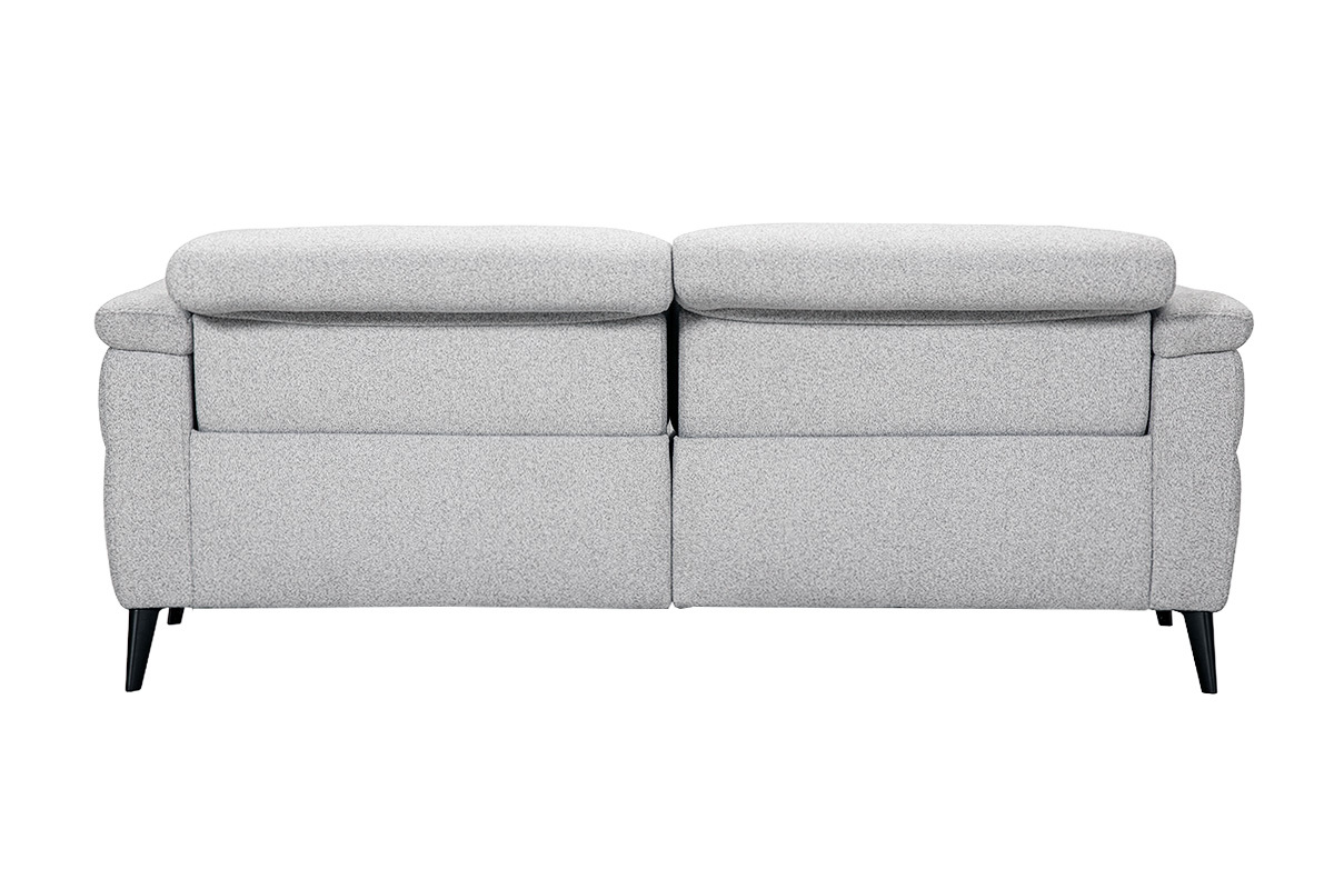 Elektrisches 3-Sitzer-Sofa mit verstellbaren Kopfst�tzen und Fu�st�tzen aus Stoff mit strukturiertem Samteffekt in Hellgrau und Metall VERBIER