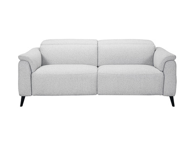 Elektrisches 3-Sitzer-Sofa mit verstellbaren Kopfst&uuml;tzen und Fu&szlig;st&uuml;tzen aus Stoff mit strukturiertem Samteffekt in Hellgrau und Metall VERBIER
