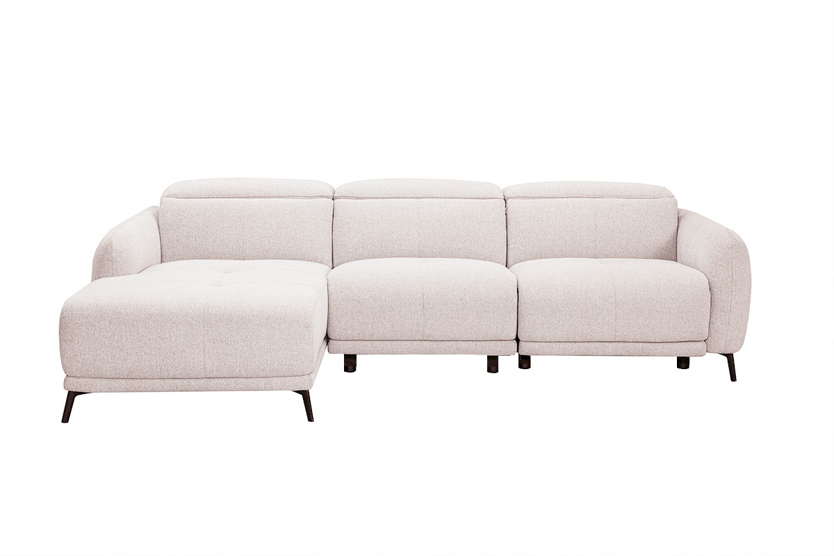 Elektrisches linksseitiges Ecksofa 3-4 Pl�tze mit verstellbaren Kopfst�tzen und Fu�st�tzen aus strukturiertem Samteffekt-Stoff in Beige und Metall TIGNES
