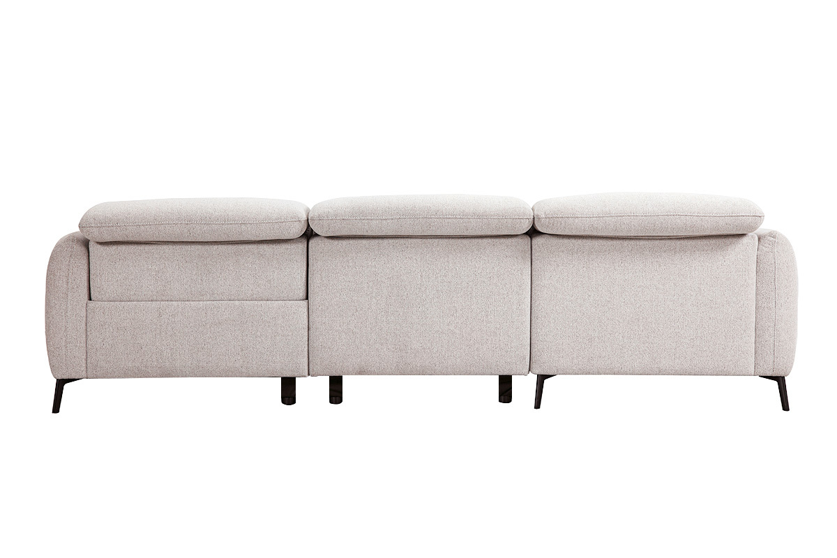 Beiges elektrisches Ecksofa von hinten mit verstellbaren Kopfst�tzen und abgerundeten Armlehnen