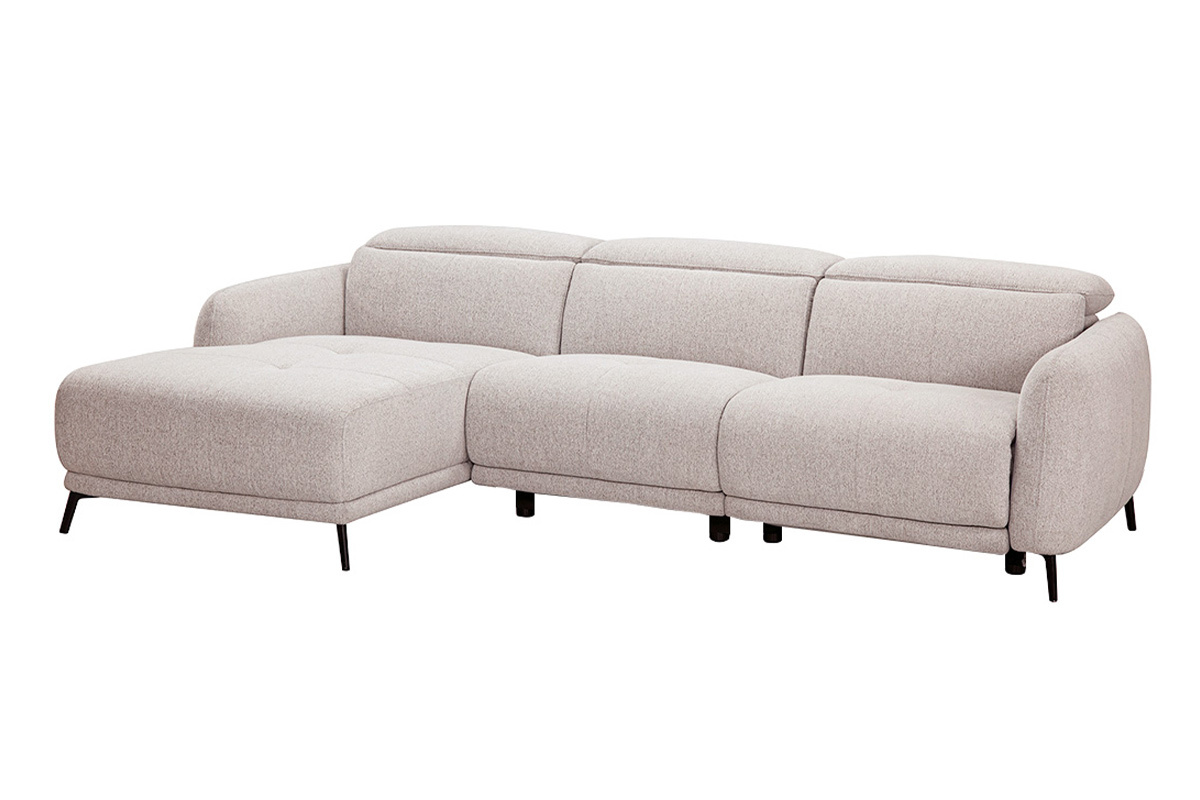 Elektrisches beiges linkes Ecksofa f�r 3-4 Personen mit verstellbaren Kopfst�tzen, 3/4-Ansicht