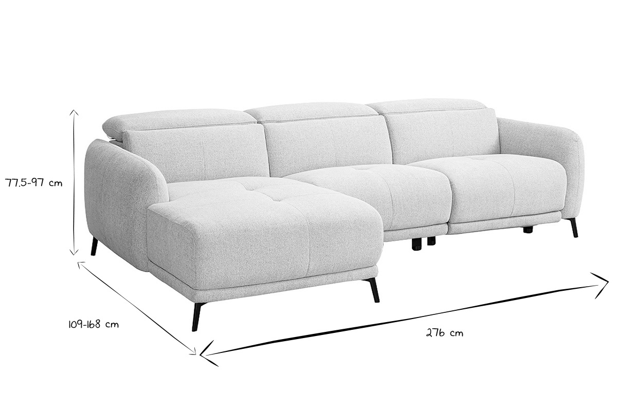 Elektrisches linksseitiges Ecksofa 3-4 Pl�tze mit verstellbaren Kopfst�tzen und Fu�st�tzen aus strukturiertem Samteffekt-Stoff in Beige und Metall TIGNES