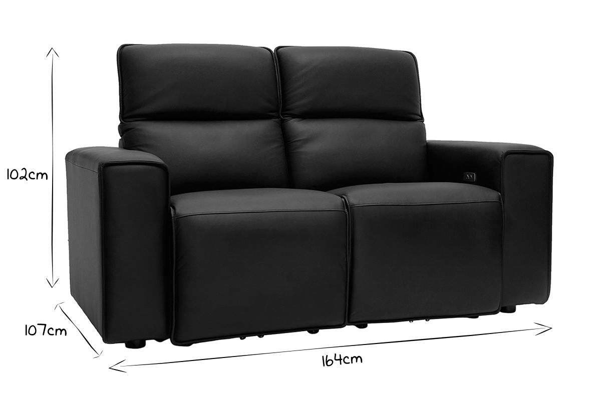 Elektrisches Relax-Sofa aus schwarzem Leder mit verstellbarer Kopfsttze RUIZ - Bffelleder