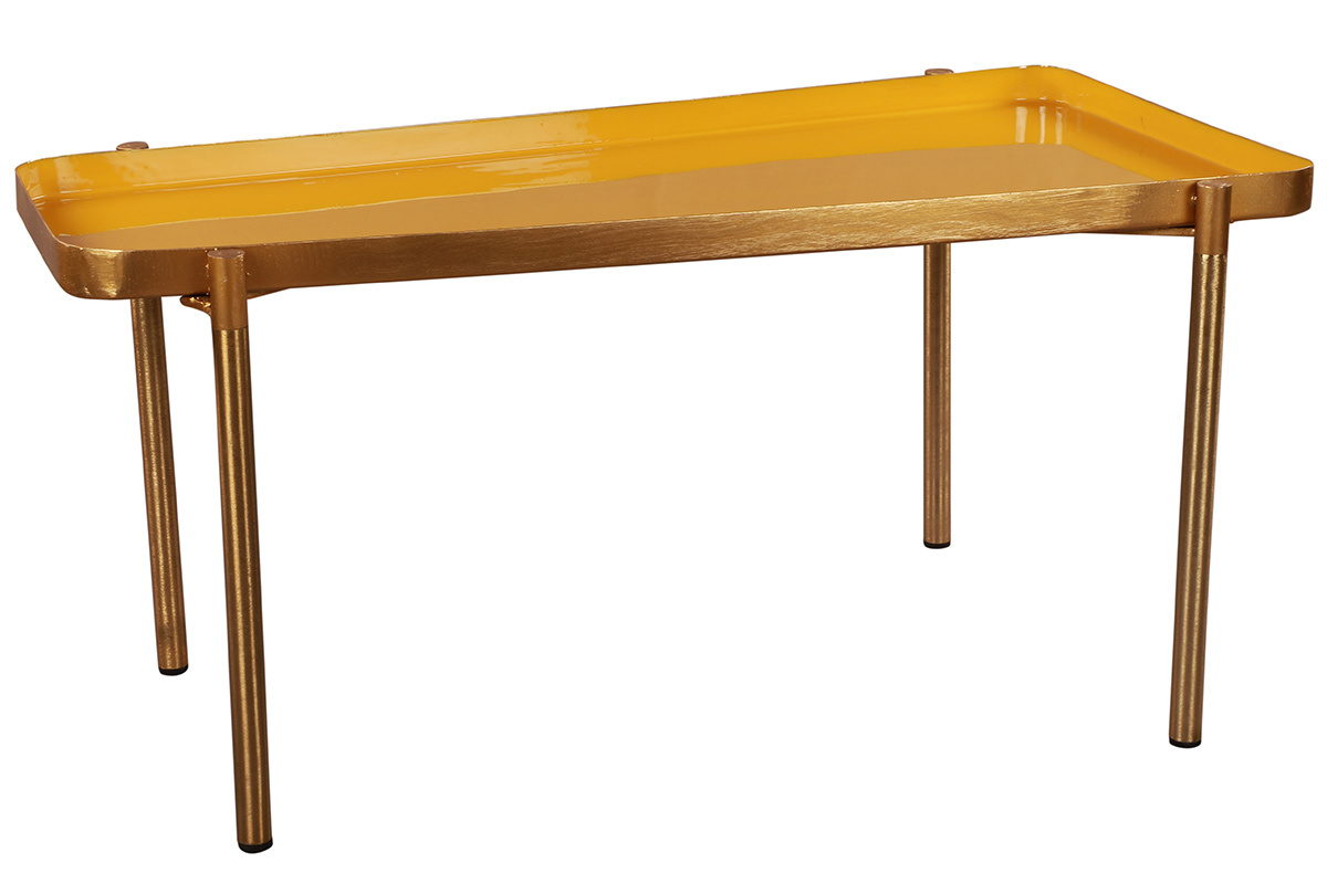 Entenblau und senffarben lackierte Verschachtelungs-Couchtische (2er-Set) ZURIA