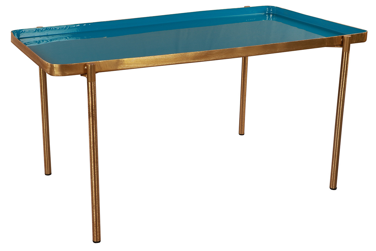 Entenblau und senffarben lackierte Verschachtelungs-Couchtische (2er-Set) ZURIA