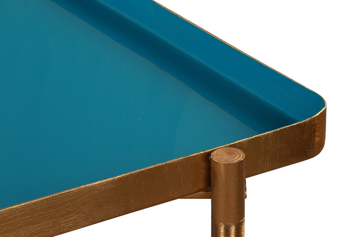Entenblau und senffarben lackierte Verschachtelungs-Couchtische (2er-Set) ZURIA