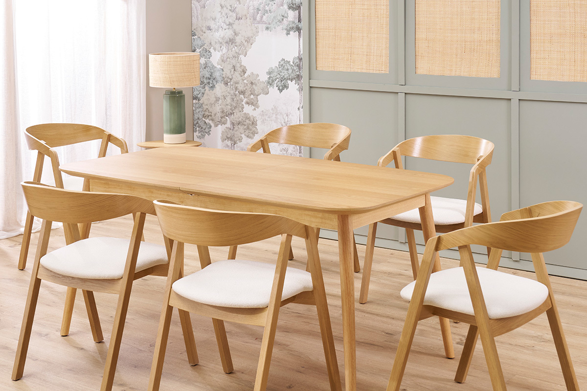 Erweiterbarer Tisch mit integrierten Verlngerungen rechteckig aus hellem Holz mit Eichenfurnier B160-210 cm ANK