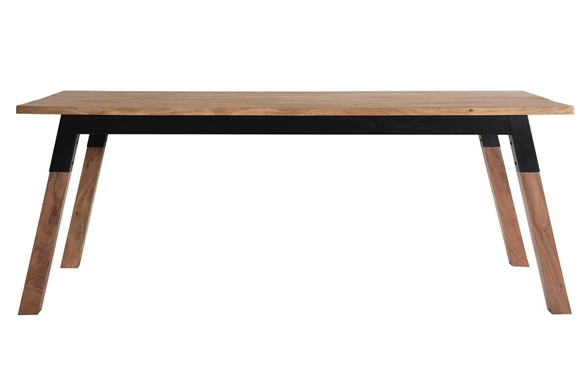 Esstisch aus massivem Akazienholz und schwarzem Metall B202 cm TIVOLI