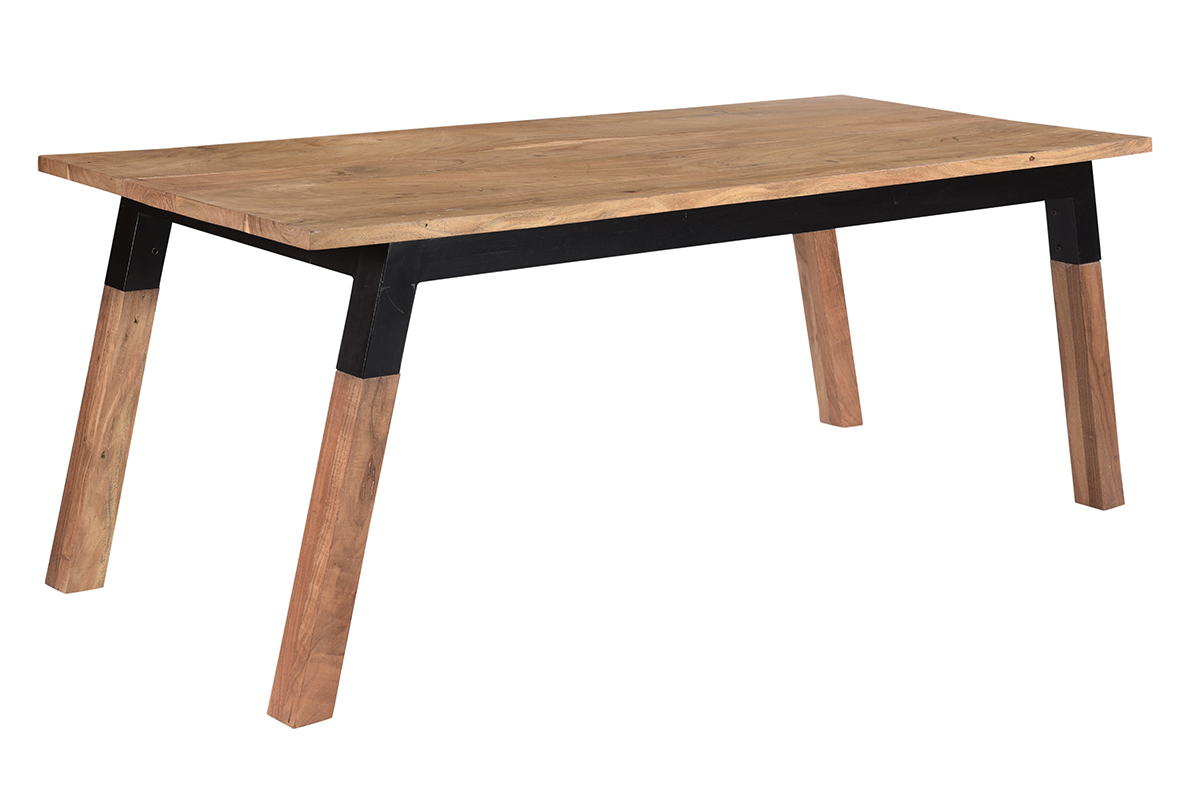 Esstisch aus massivem Akazienholz und schwarzem Metall B202 cm TIVOLI